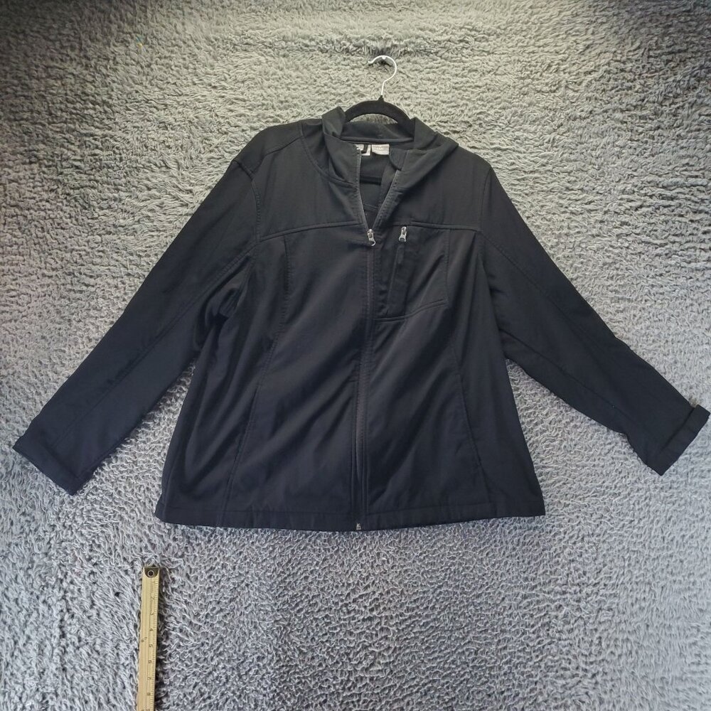 Free Tech Jacket Womens 1X 16W Black Full Zip Lightweight Long Sleeve Polyester